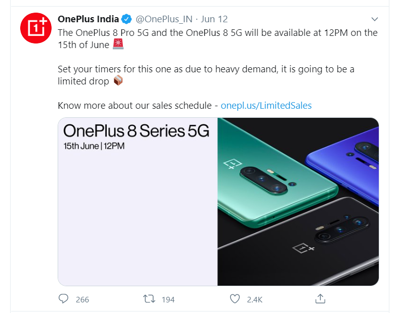 oneplus 8 twiiter announcement